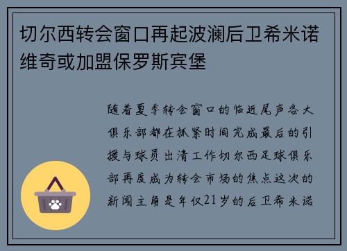 切尔西转会窗口再起波澜后卫希米诺维奇或加盟保罗斯宾堡