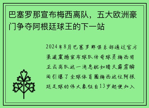 巴塞罗那宣布梅西离队，五大欧洲豪门争夺阿根廷球王的下一站
